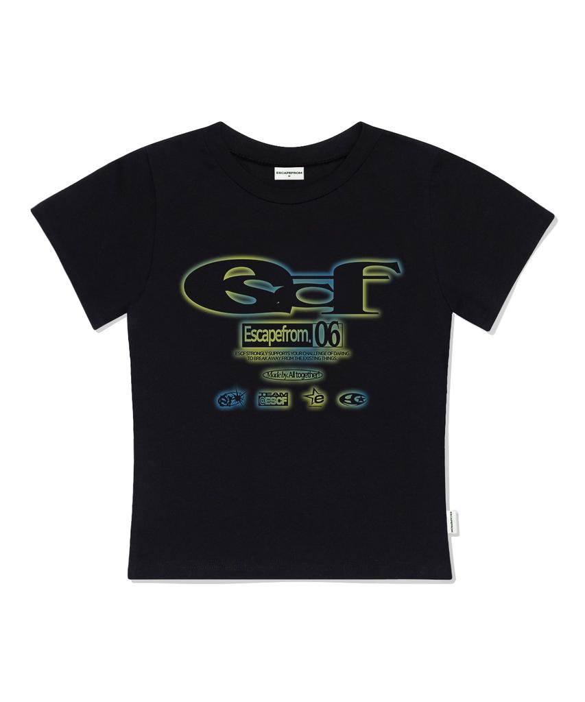 ESCAPEFROM Gradient Escf Logo Collage Print Slim Fit Short Sleeve T-Shirt Black