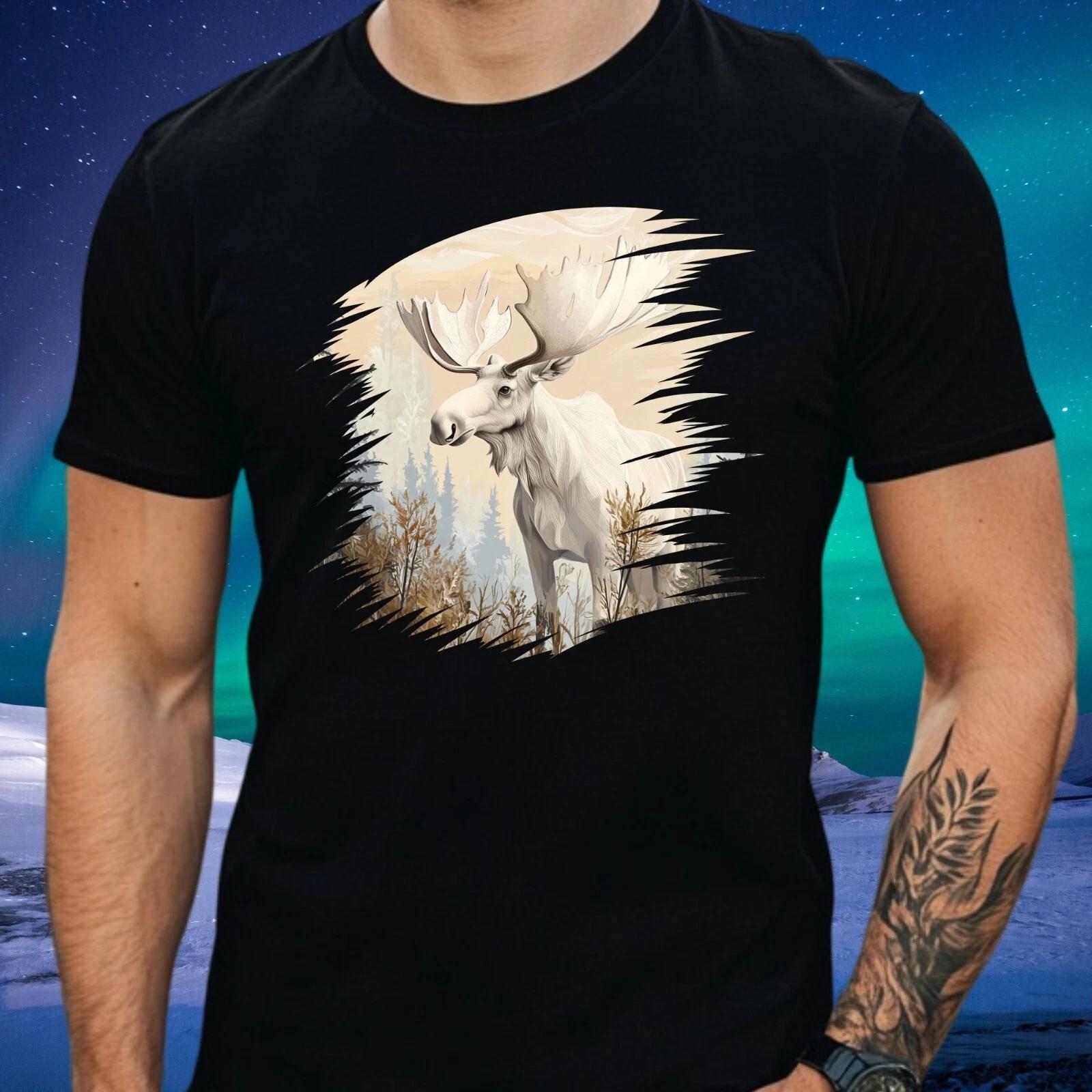 T-Shirt Herren Weißer Elch Motiv Baumwolle GrößeXSbis 5XL S