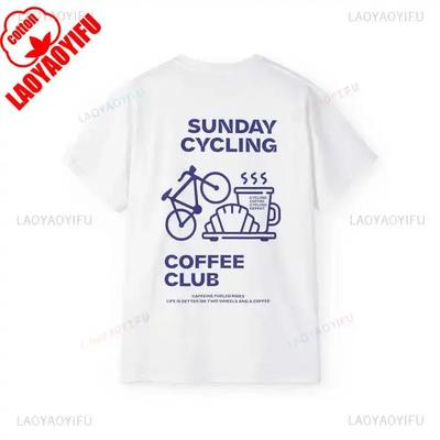 Sonntag Radfahren Kaffeeklatsch Grafik T-Shirts Unisex Frau Mann Sommer Fahrrad Hochwertiges T-Shirt Klassische Atmungsaktive Oberteile#Farbe(1)