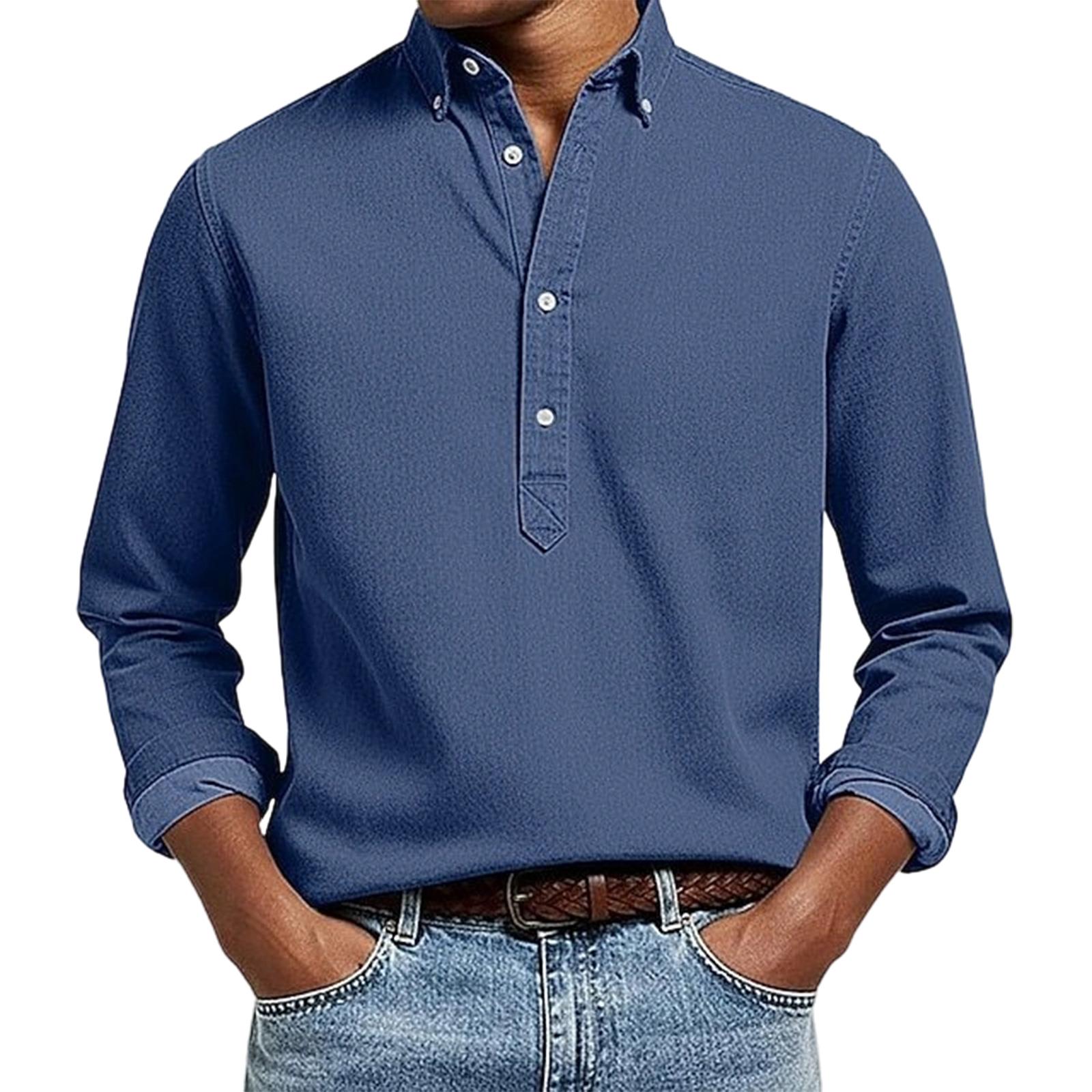 

Men s Color Fashion Lapel Collar Long Sleeve T,Shirt XXL синій