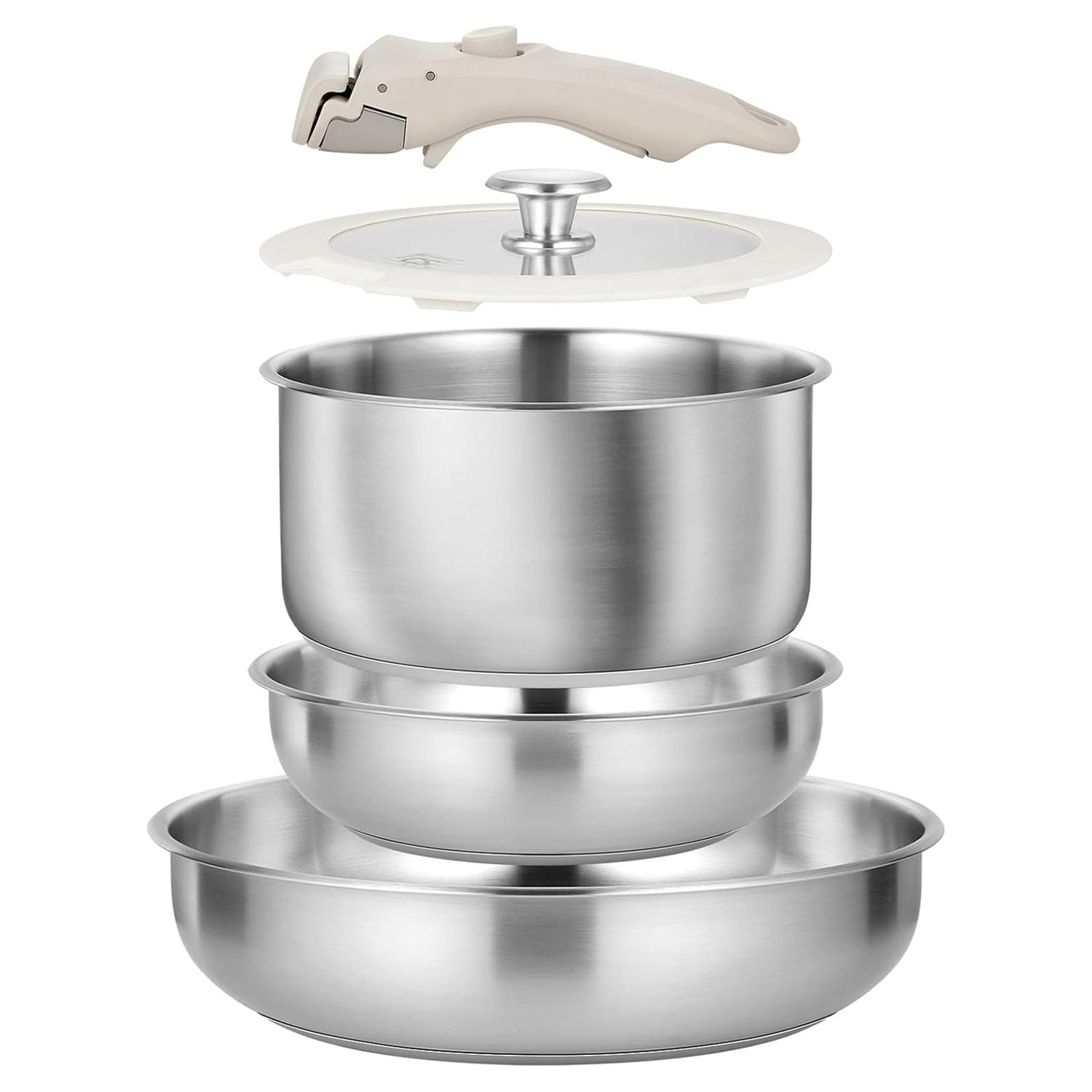 

KOCH SYSTEME CS 7Pcs Stainless Steel Cookware Set Pots and Pans Set with Detachable Handle Kitchen Cookware Set Induction