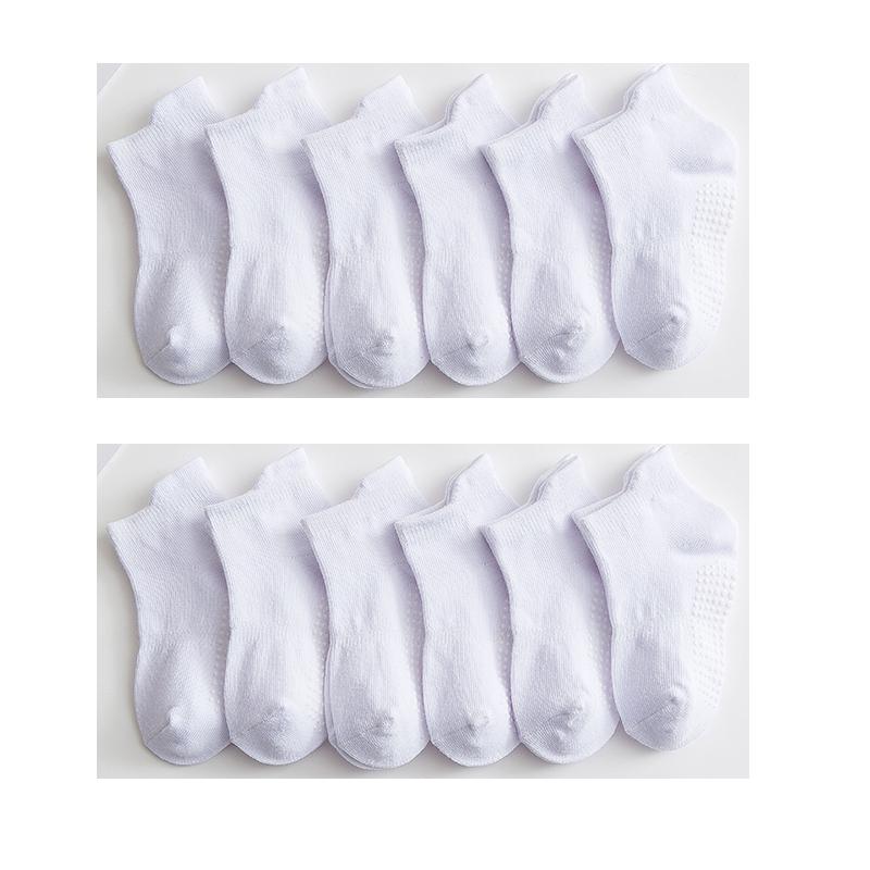 6/12 Paires/lot 0-5 Ans Coton Chaussettes Bateau Antidérapantes pour Enfants Garçon Fille Bas Coupe Bas Chaussette de Sol Enfant Avec Picots en Caoutchouc Pois S (0 to 11M) white