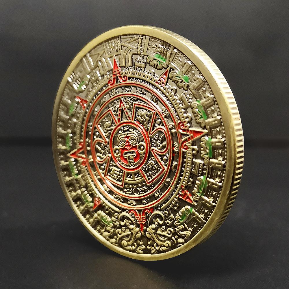Mayan Calendar Commemorative Medal, Gold-plated Coin, Cultural Totem, Aztec Civilization Commemorative Coin, Creative Coin