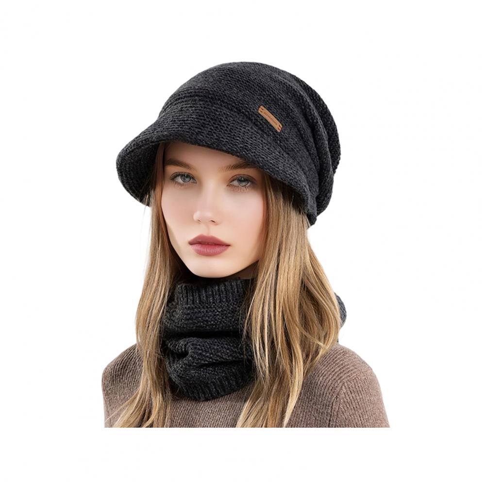 2Stk/Set Damen Wintermütze Schal Set Einfarbig Elastisch Verdickt Ohrenschutz Strickmütze Winddicht Halstuch Set