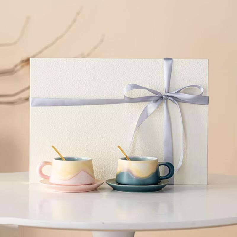 Elegant Gradient Ceramic Couple Coffee Cup Set