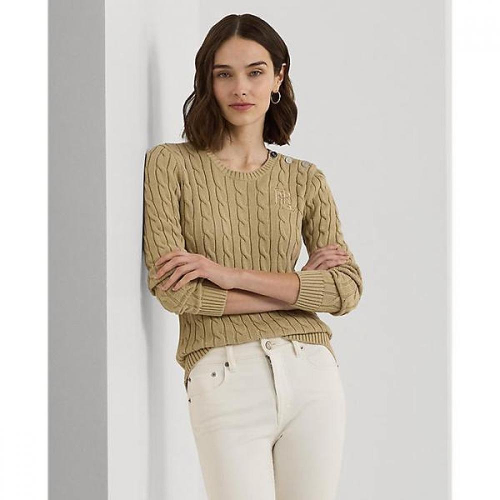 Lauren Ralph Lauren Button Trim Cable Knit Cotton Sweater Wmlrswes6820666270 XS