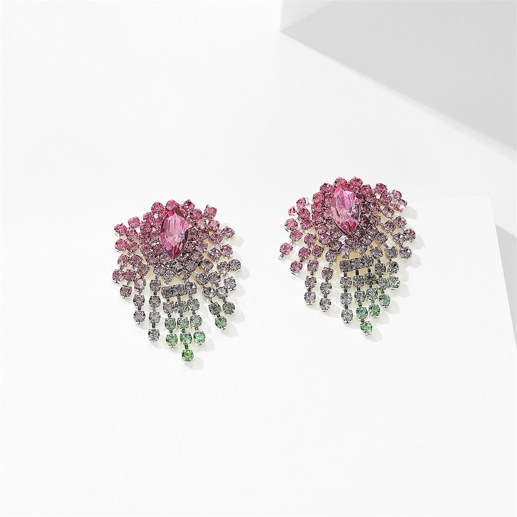 Modne super błyszczące gradientowe kolczyki z pełnymi diamentowymi frędzlami Premium Feeling Temperament Studs kolczyki damskie 1 para