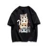 Nowy Letni Męski i Damski T-Shirt Słodki Kociak Osobowość Trend Luźny Casual Okrągły Dekolt Para Krótki Rękaw Top