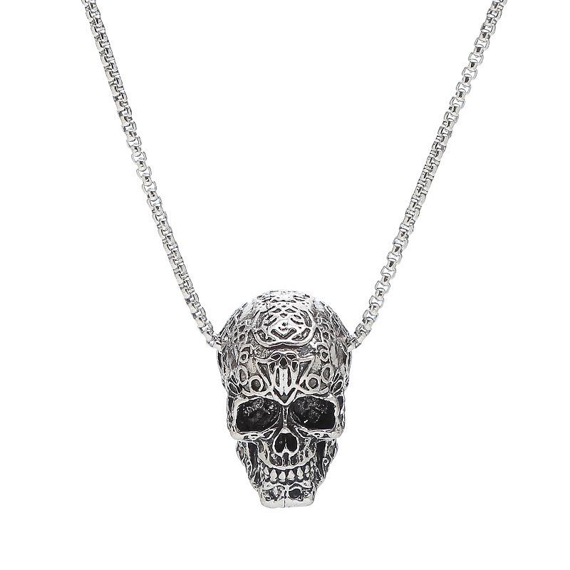 Vintage Hip-Hop Punk Skull Pendant Necklace For Men Alloy Steel Retro Style Skull Pendant Necklace Jewelry Gifts