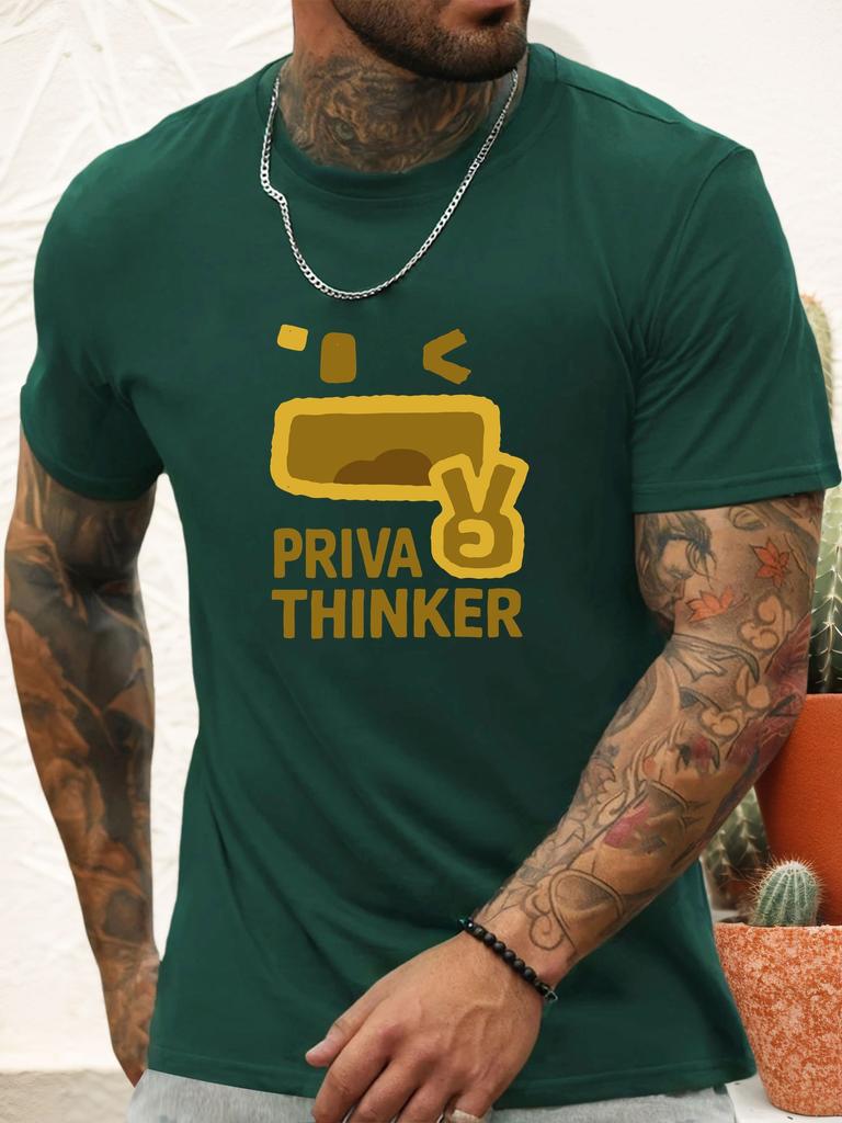 Kurzarm T-Shirt PRIVA THINKER Herren 100% Baumwolle Muster Gedrucktes Hemd Sommer Rundhals Atmungsaktiv Lässig Mode Cooles T-Shirt