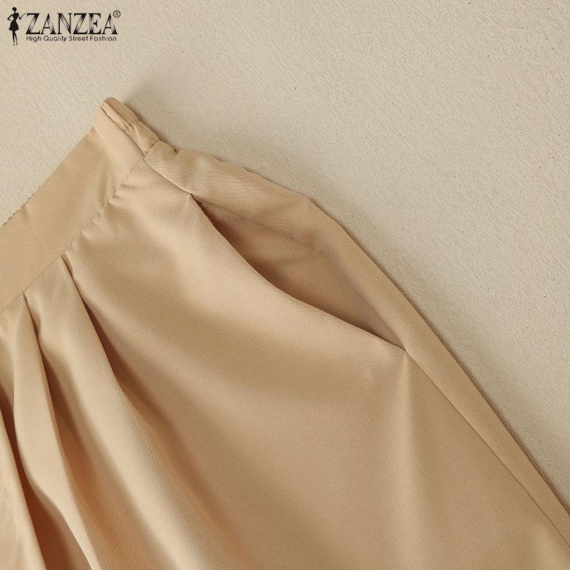 ZANZEA Women Casual Elastic Waist Summer Loose Capri Pants