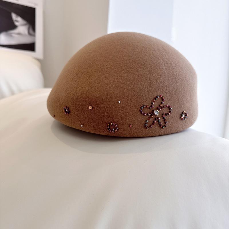 Japanese Hand-Sewn Flower Beret Women Autumn Winter Australian Wool Woolen Felt Hat Sweet Painter Hat Temperament Stewardess Hat