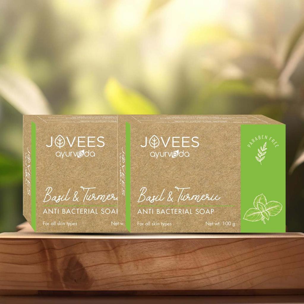 Jovees Herbal Basil And Turmeric Anti Bacterial Soap 100G Pack Of 2 For Glowing And Clear Skin