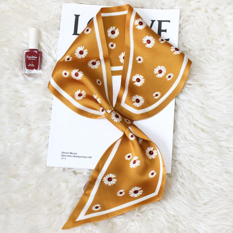 Lazy Gospel knot-free silk scarf with shirt spring and autumn new Korean version cross small scarf women's double-sided