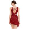 Womens Dance Dress Rhinestones Adorned Straps Backless Design Side Slit Flowy Asymmetrical Hem Dresses