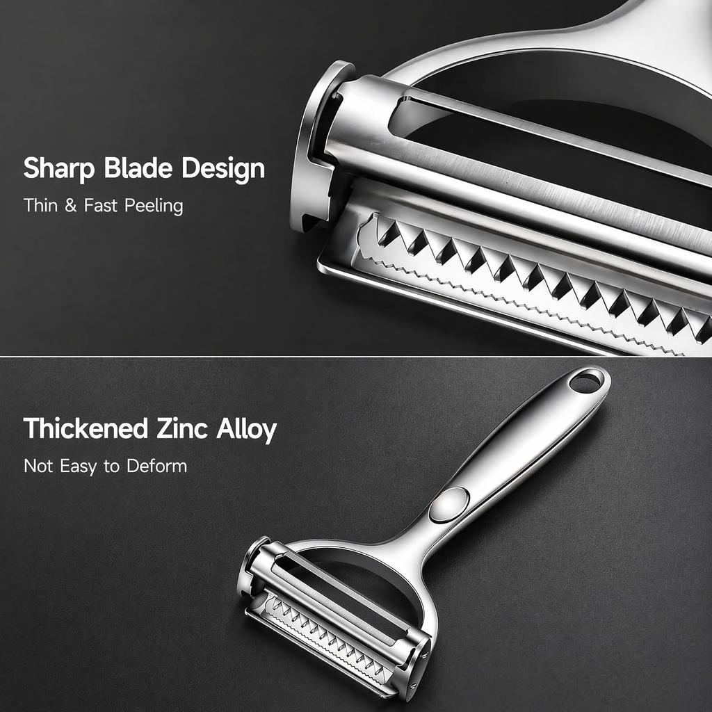2-in-1 Multifunctional Vegetable Peeler with Stainless Steel Julienne Blade Sharp Handheld Kitchen Peeler Tool for Potato Carrot Cabbage Fruit