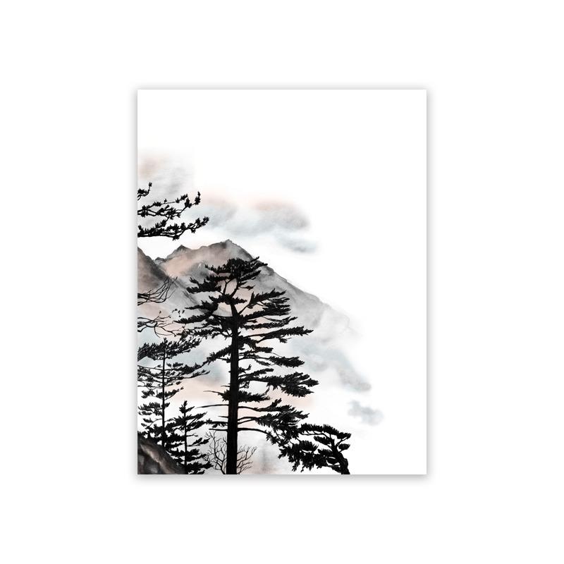 Japanese Oriental Mountain Canvas Print Landscape Monochrome Ink Watercolor Painting Zen Feng Shui Gift Wall Art Picture Decor
