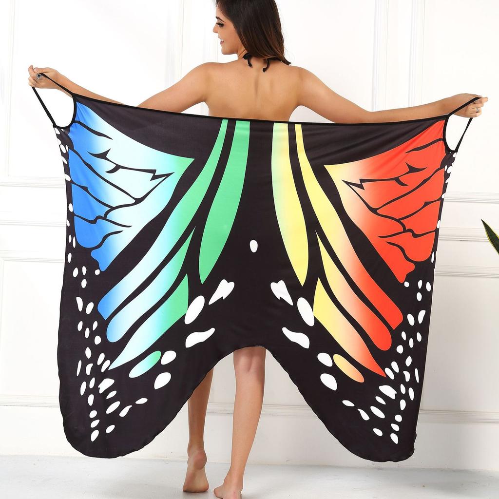 IHUASU Women's Colourful Butterfly 3D Printed Sexy Comfortable Beach Cover Dresses