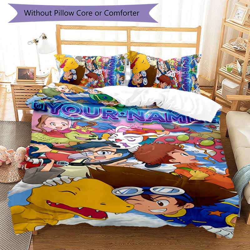 3pcs Digimon Cover Set - Personalized Name, HD Printed Bedding with 1 Cover and 2 Pillowcases - Perfect for Home Decor, Easy Care