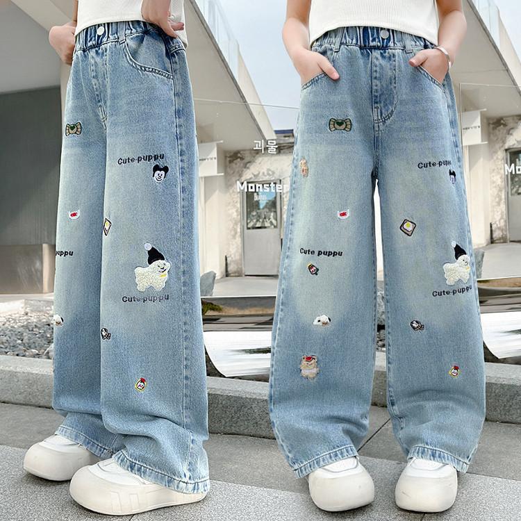 Summer Girls' Pants Tencel Jeans Wide Leg Children's Girls' Straight Leg Pants Fashionable and Casual Pants