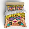 Retro Pop Art Woman with Glasses Bedding Set for Kids Luxury Gift 3pcs Digital Print Comforter Set Soft Comfortable Breathable