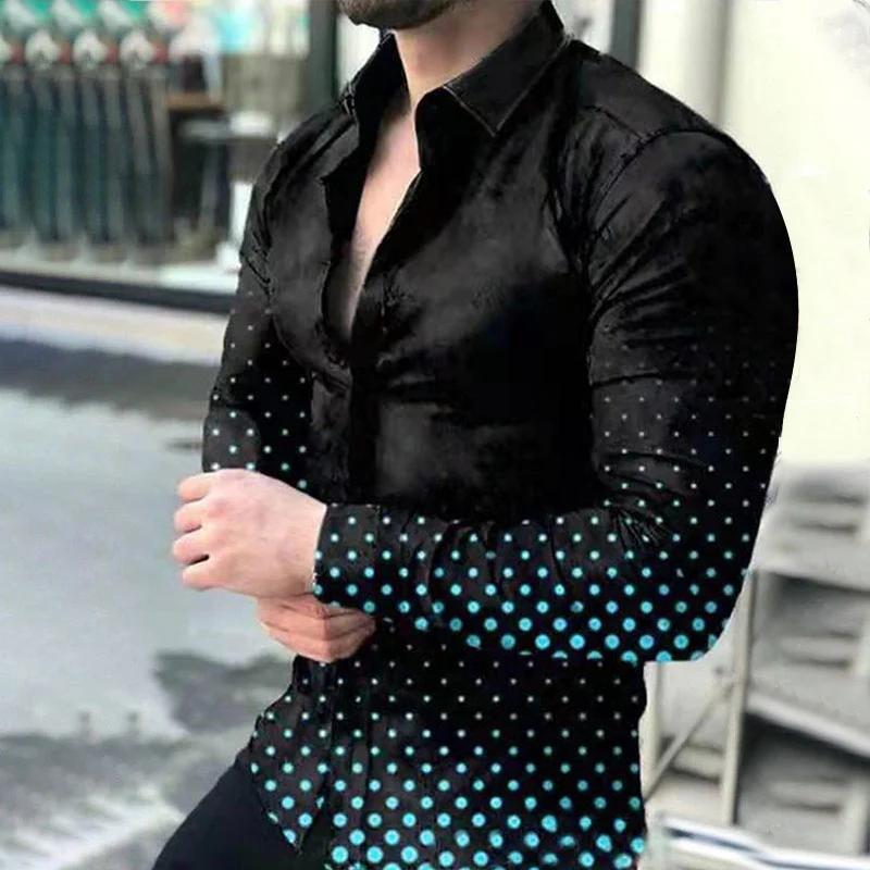 Autumn Men's Casual Versatile Fashion Street Men's Shirt Lapel Single-breasted Shirt Men's Irregular Line Long-sleeved Shirt