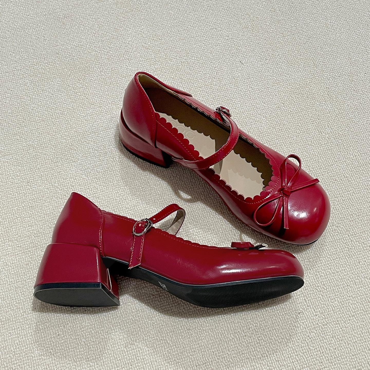 

Black French retro thick heel heightening shallow mouth single shoes women s summer 2025 new with skirt versatile Mary Jane shoes 40 бордовый