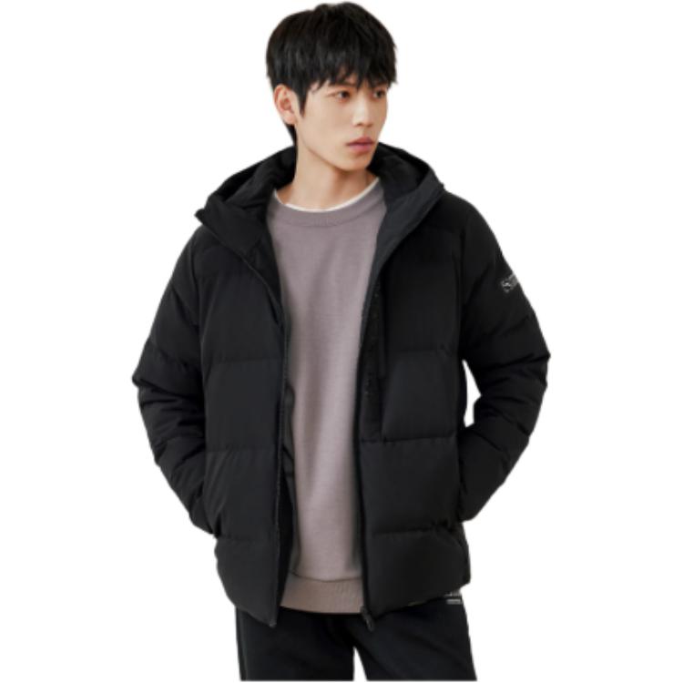 Anta Solid Color Letter Print Zip-Up Hooded Duck Down Jacket Men Outerwear Brown 152247903-2