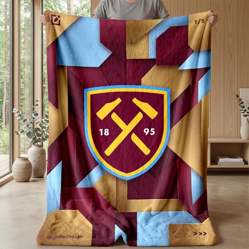 West Ham United Football Print Flannel Blanket, Soft Warm Lightweight Throw Blanket for Sofa Bed Camping