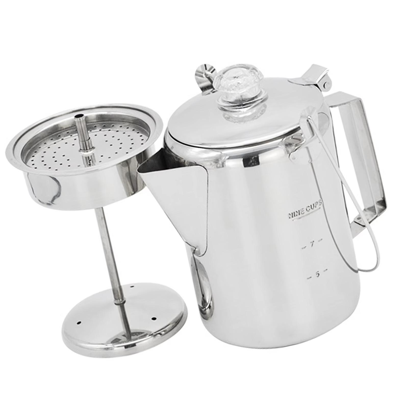 

Hinged Lid Coffee Percolator Stainless Steel Clear Knob Coffee Maker Coffee Pot for Campfires and Stove Top Brewing
