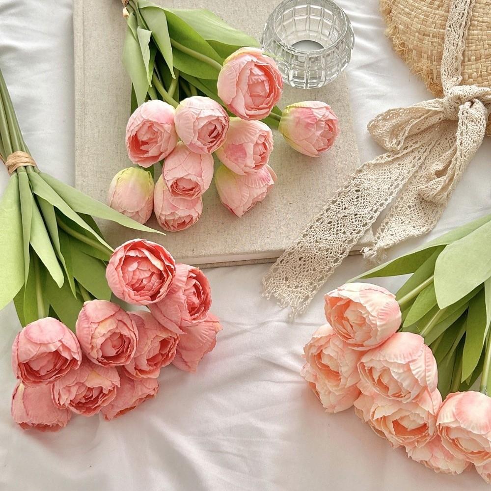 9pcs/bunch Silk Artificial Tulip 39cm Fake Flower Realistic Faux Tulip Bouquet Home