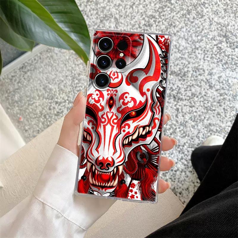 Oni Maske Kunst Drache Klare Hülle Für Samsung Galaxy S26 S25 S24 S23 Ultra S20 S21 FE S22 Plus S26 Ultra S25FE 5G Weiche Handyhülle