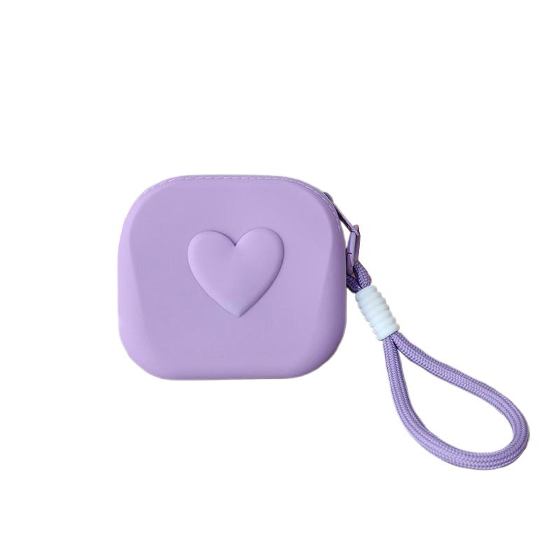 Love Heart Storage Bag Silicone Coin Purse Wallet With Weaving Lanyard Portable Data Cable Earphone Organizer Key Pouch