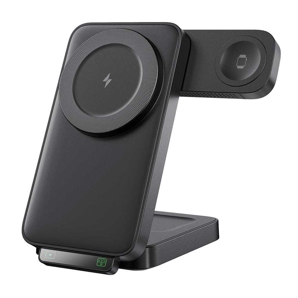 HT-545 Foldable Magnetic Wireless Charger with Night Light 3 In 1 15W Fast Charging Station for Phone/Earbuds/Watch