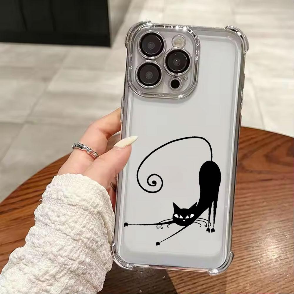 Cartoon Cute Little Black Cat Funda For iPhone 17 Pro 16 15 14 13 12 11 Pro Max Case 17 Plus 17E 16E 17Air Silicone Phone Cover
