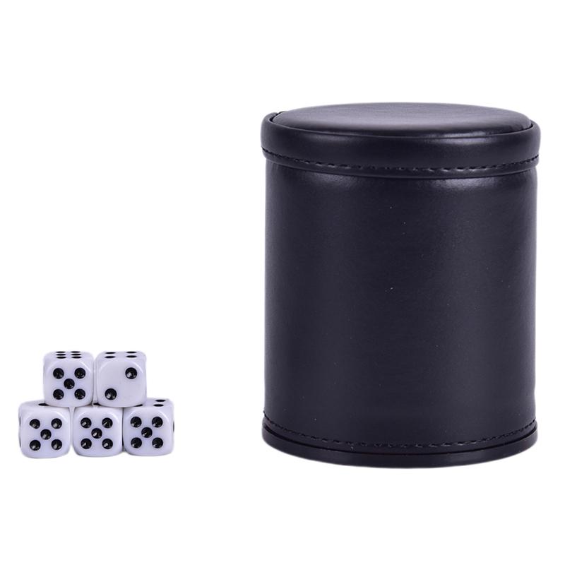 1Pc High Quality Pu Leather Flannel Mute Dice Cup Of Game Supplies With 5 Dices