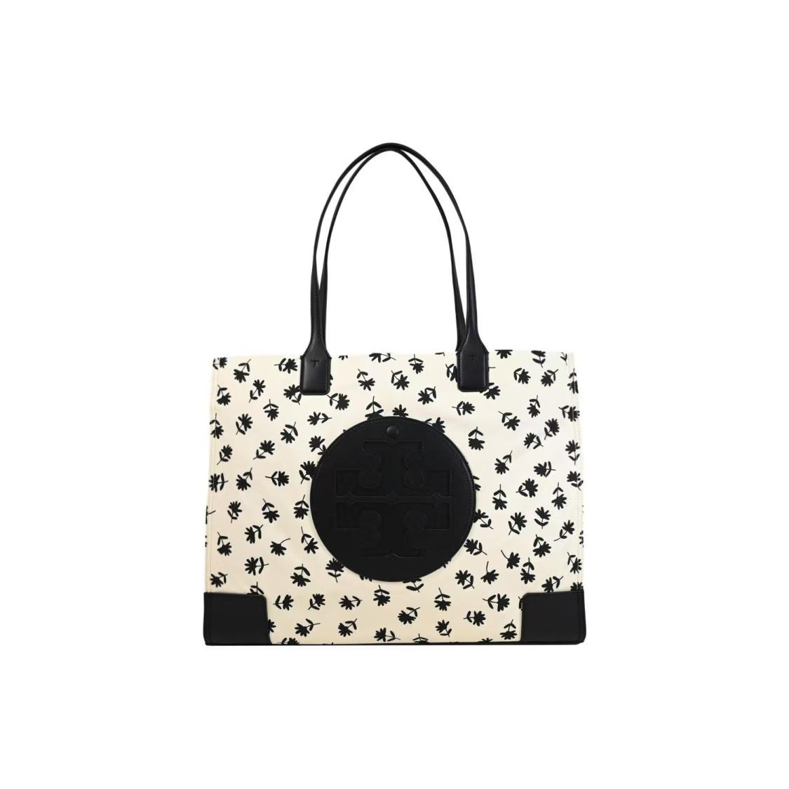 

Tory Burch Ella Bridge Buckle With Invisible Magnetic Snap Recycled Polyester Tote Bag Women Tote Black White 160932-250 Basic Set (Bag+Dust Bag)