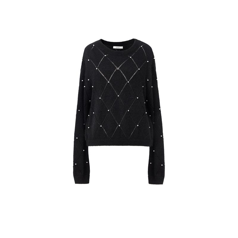 Blacknini Yin Huafu/"Pearl Shirt" Herbalife Fleece Rhombus Hollow Round neck sweater Pullover Knit