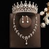 DIEZI Princess Bridal Rose Red Crystal Crown Tiara Women Girls Wedding Party Rhinestone Tiaras Necklace Earrings Jewelry Sets