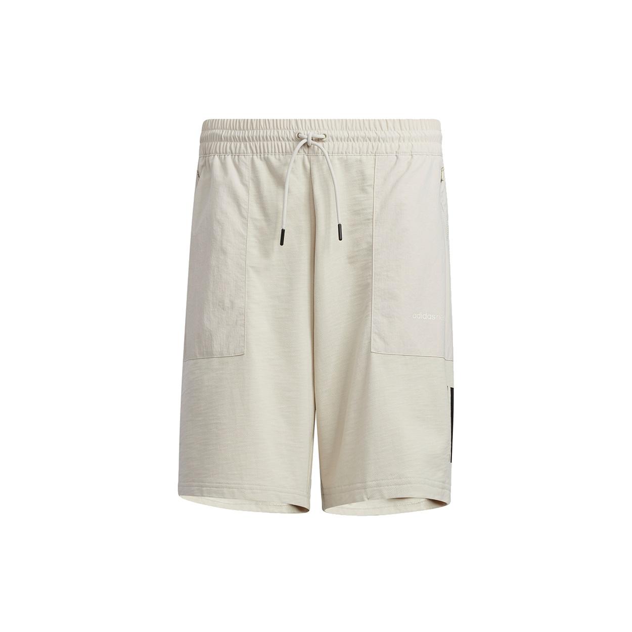 adidas neo M Sw Knit Ut Sh Big Pocket Stripe Loose Sports Shorts Creamy White Men s H45163 XXL