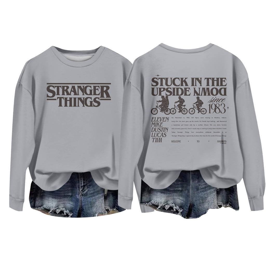 Damska codzienna bluzka typu pulower z okrągłym dekoltem i długim rękawem, z nadrukiem walentynkowym