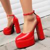 34-48 Verano Cabeza Redonda Tacón Grueso Tacones Súper Altos Boca Ligera Pie Desfile de Moda Talla Grande Zapatos Individuales Mujer