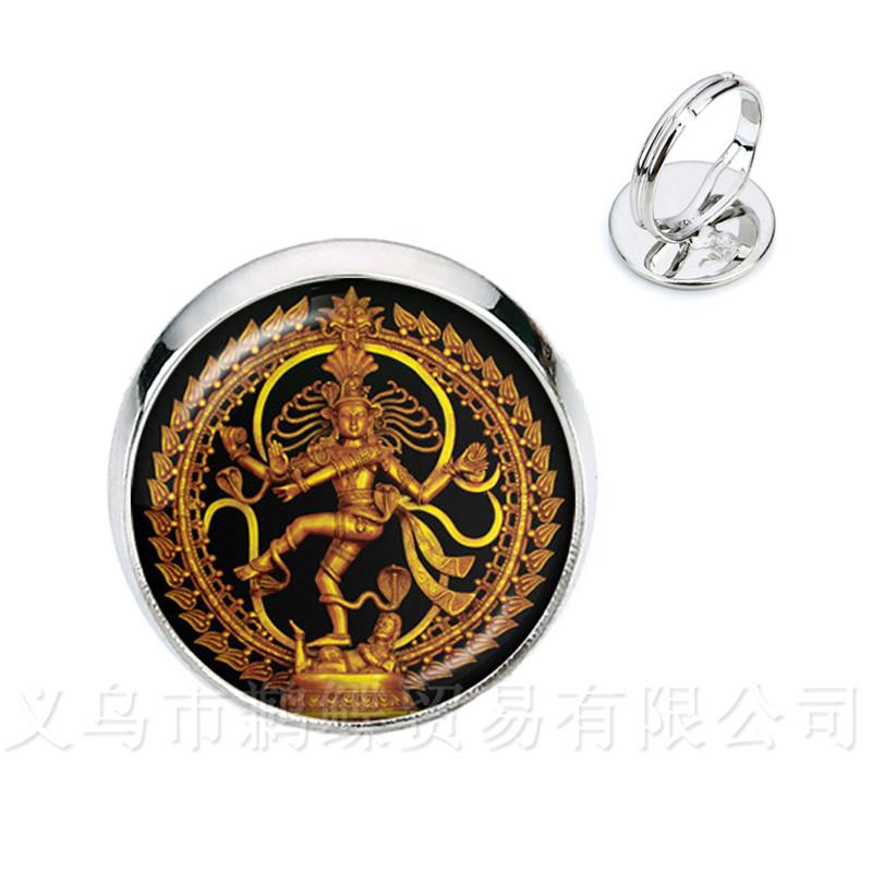 Glass Time Gem Rings 16mm Ganesha Buddha Elephant Silver/Golden Plated Adjustable Ring Handmand Silver/Golden Plated Classic Resizable