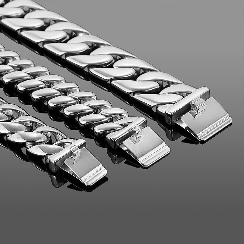 European & American Hot-Selling 32mm Thick Cuban Chain Bracelet Set - Bold Gold Titanium Steel Design