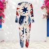 Women Plus Size Round Neck Long Sleeve Navy Printed Two Piece Set Cuffed Top Cuffed Pants With Pockets