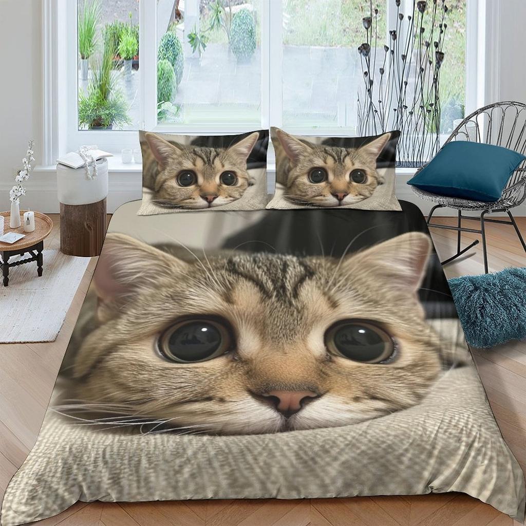 Comforter Cat Bedding Set Printed For Childrens And Adults Warm Soft Breathable And Comfortable