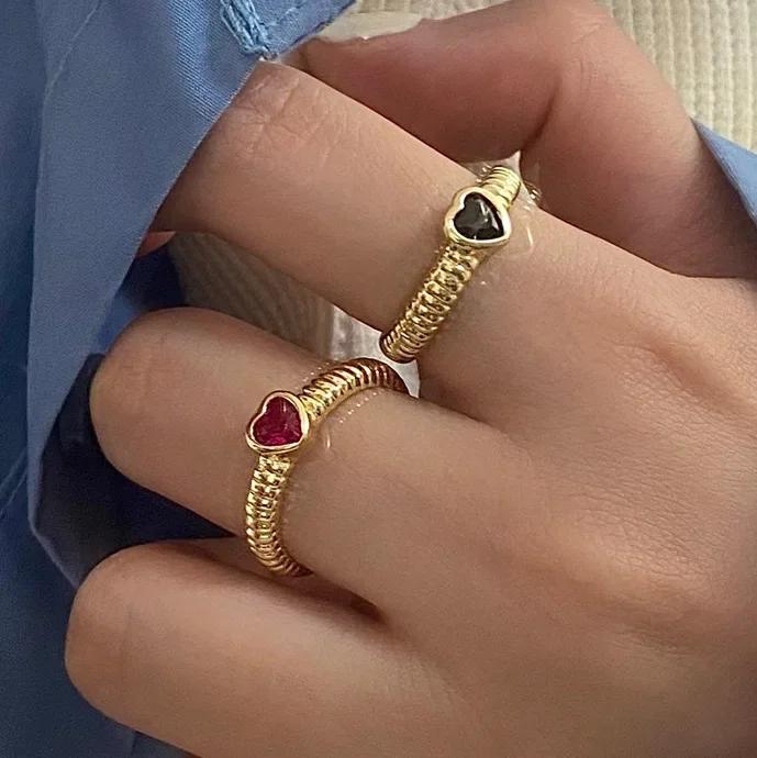 Ring Zircon Heart Rings For Women Cute Fine Jewelry Minimalist Adjustable Accessories Gift  HipHop Party Wedding Creative