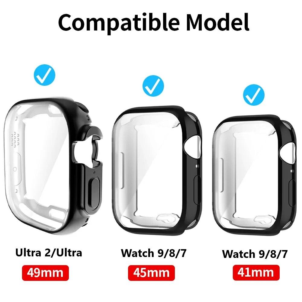 360 Full Soft Protective Case for Apple Watch Ultra 2 49mm Case TPU Screen Protector Bumper for iWatch Series 9/7/8 41mm 45mm Cover