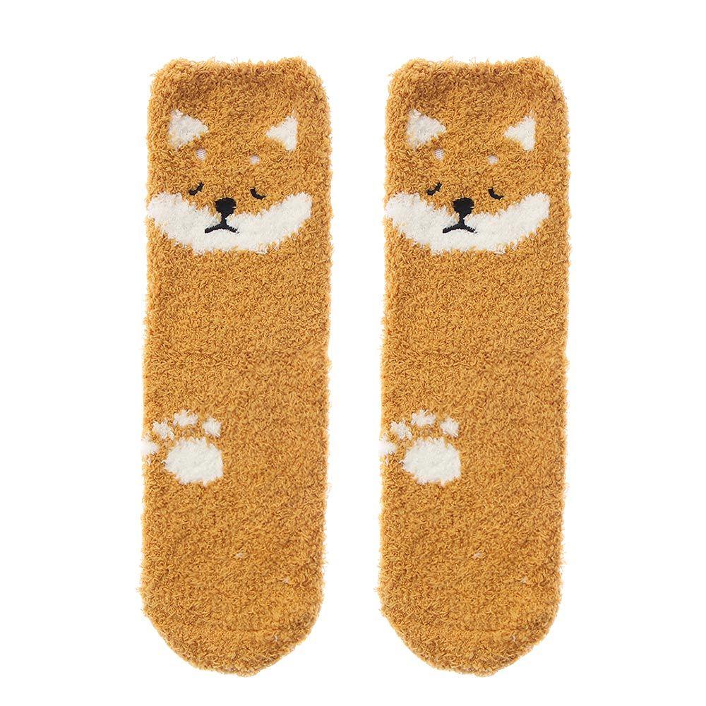 

Plus Winter Warm Cartoon Animal Sleep Bed Sock Embroidery Thickening Coral Velvet Socks 2