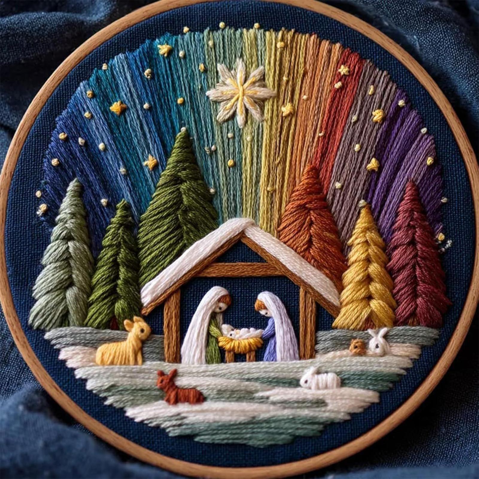 Christmas Embroidery Kits For Beginners Handmade Nativity Scene Stamped Embroidery Beginners Kit For Women Girls Festival China Mainland